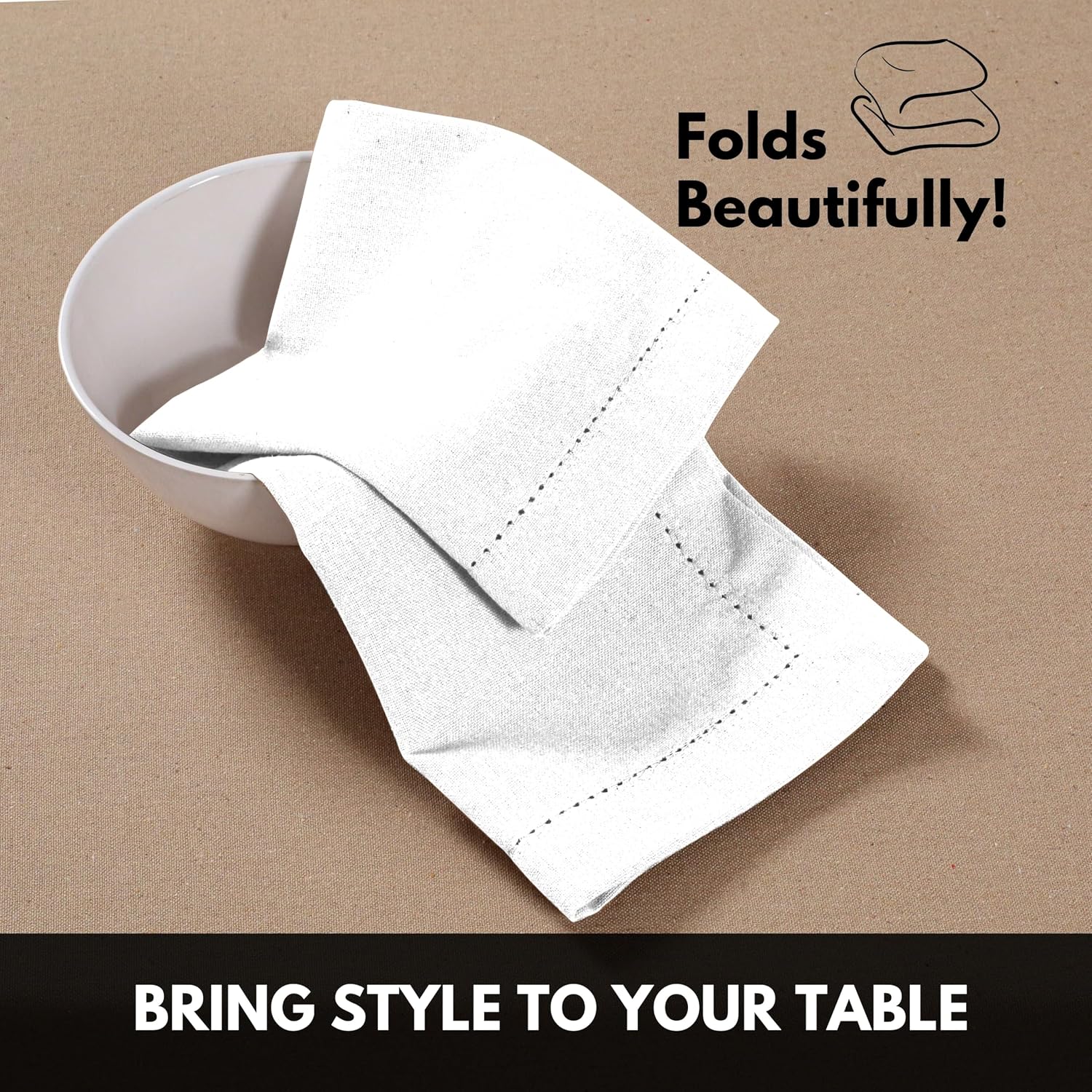 Cloth Napkins 18”X18” 100% Cotton Hemstitch Decorative Washable Table Napkin for Kitchen, Party, Wedding, Restaurant & Camping - White (Set of 12)
