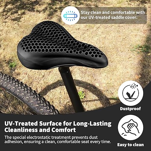 Miniatura 18 de DAWAY Cómoda funda de asiento de bicicleta, cojín acolchado de gel de silicona y espuma viscoelástica para hombres y mujeres, funda suave para Rosa