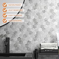 Vista 33 de VAOVI Peel and Stick Backsplash Tile,Backsplash Tile for Kitchen Peel and Stick Wall Panels Hexagon Marble Tile(White Silver,5pcs)