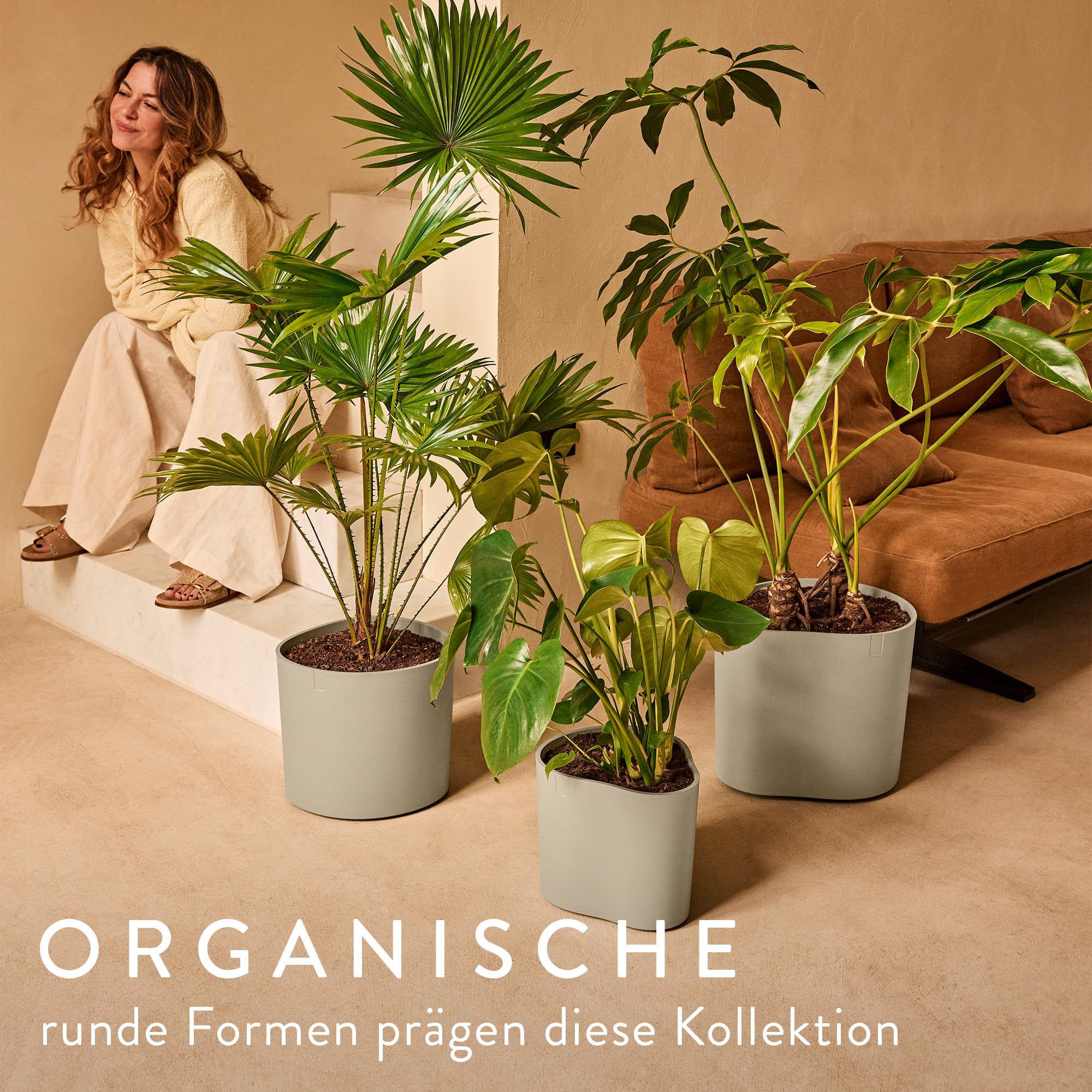 elho Eden Aquacare Low 40cm Blumentopf - Sanftes Taupe | L 39.6 x B 43.5 x H 36.1 cm | für den Innenbereich | 100% recyceltes Plastik