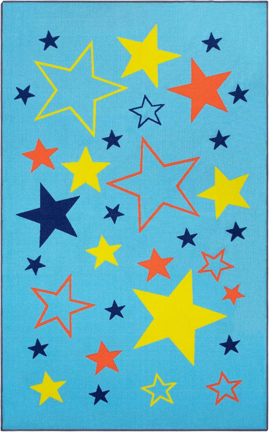 BNM Small Indoor Area Rug, Washable, Non-Skid Foam Backing, Floor Decor for Playroom, Living Room, Bedroom, Entryway, Classroom, Nursery, City Cruising Kids Indoor Area Rug, 2' x 3', Blue