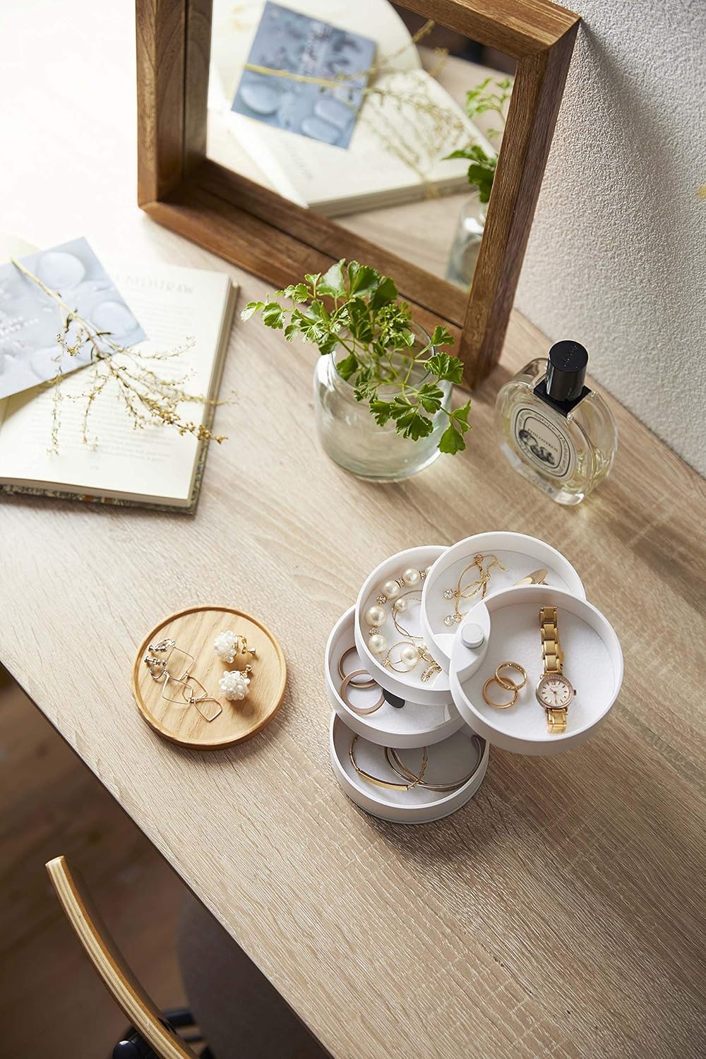 Yamazaki Home Box Stacked Accessory Trays with Wooden Lid | Plastic | Jewelry Organizer, One Size, White : Clothing, Shoes & Jewelry
