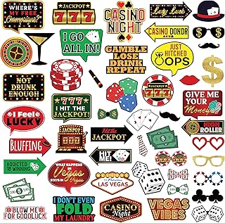 Casino Themed Party Photo Booth Prop Set – Las Vegas Birthday and Bachelorette Party Decorations – Poker Party Garland, Favors and Supplies