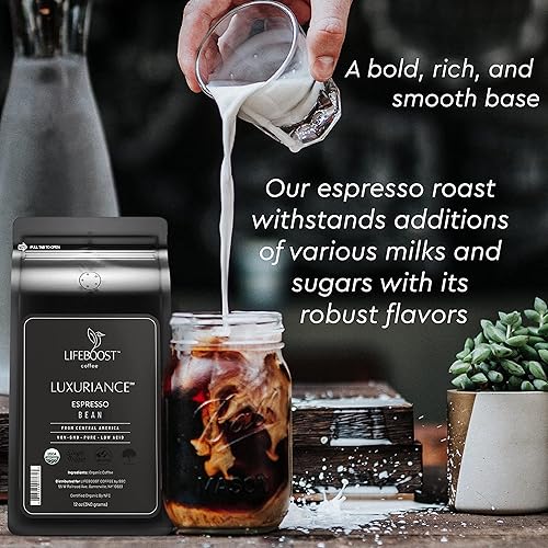 Miniatura 3 de Lifeboost Granos de espresso orgánicos enteros – USDA orgánico, bajo en ácido, café tostado oscuro sin moho – Grano entero, origen único, arábica