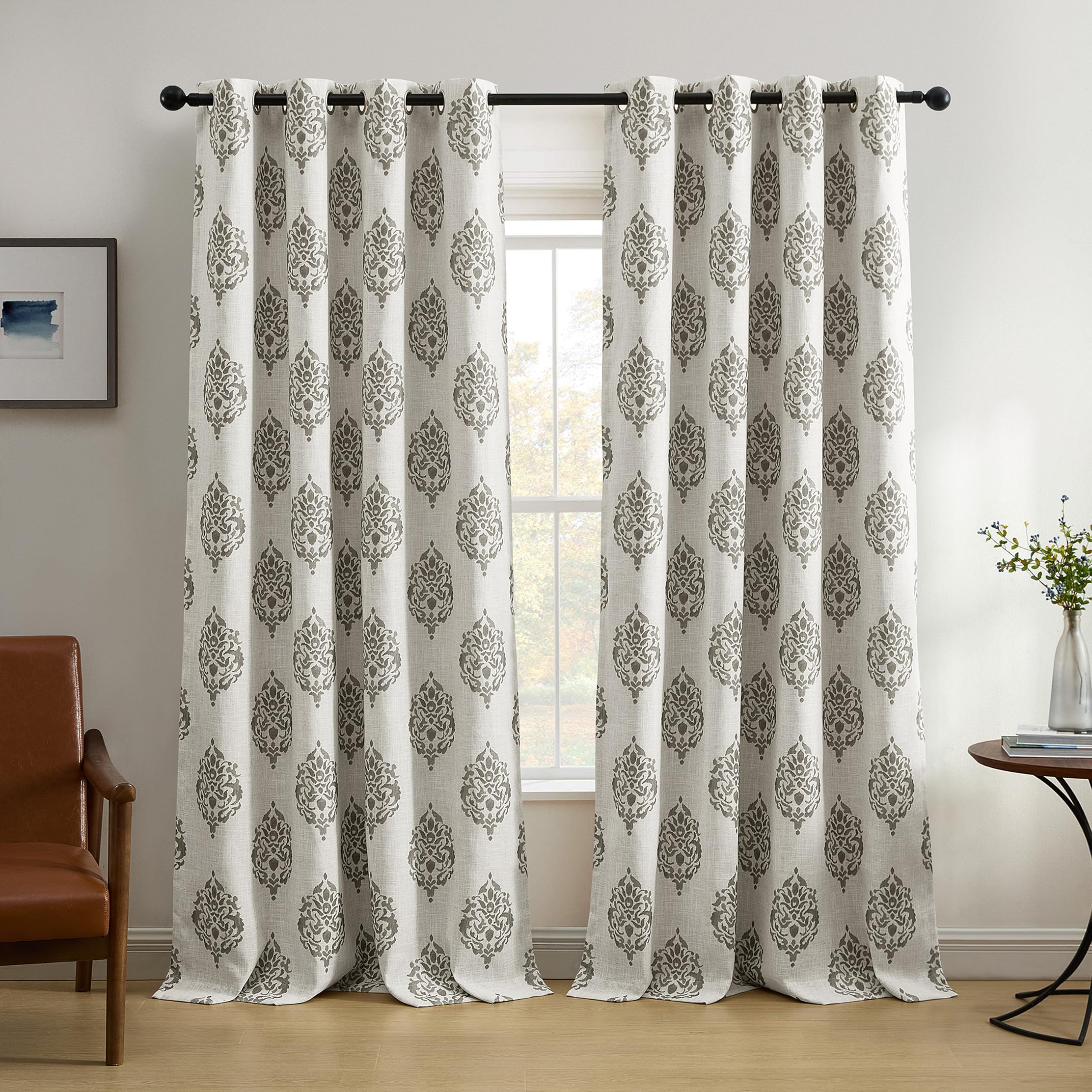 Elrene Home Fashions Navara medalion pokój zaciemniający panel zasłony okiennej, 132 cm x 241 cm (1, szary