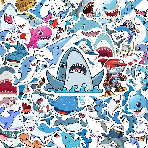 BEATRI Cute Shark Stickers 50Pcs Waterproof Vinyl Cool Ocean Shark