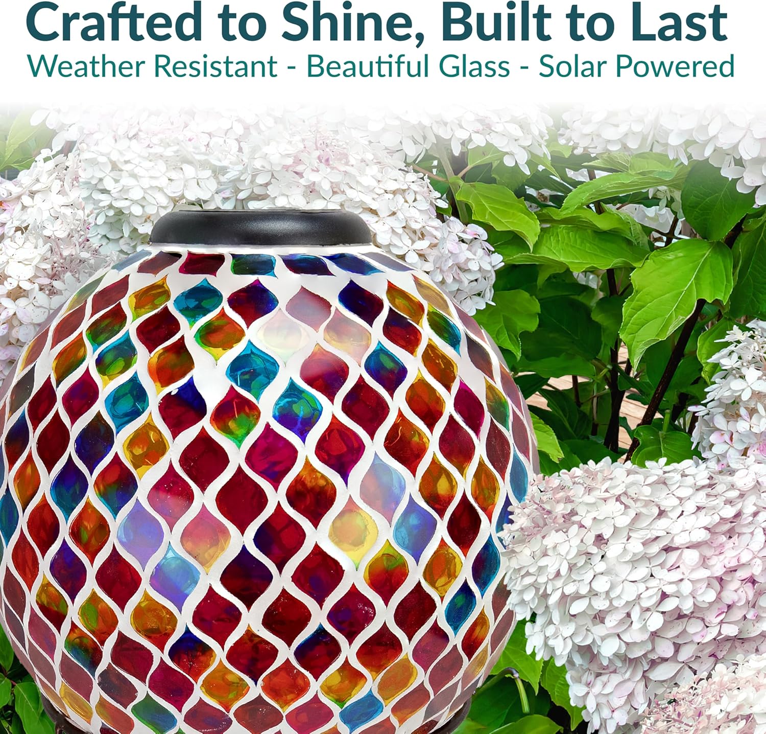 Sunnydaze Summer Trellis 10” Glass Solar Gazing Ball for Garden and 24” Black In-Ground Metal Gazing Ball Stand