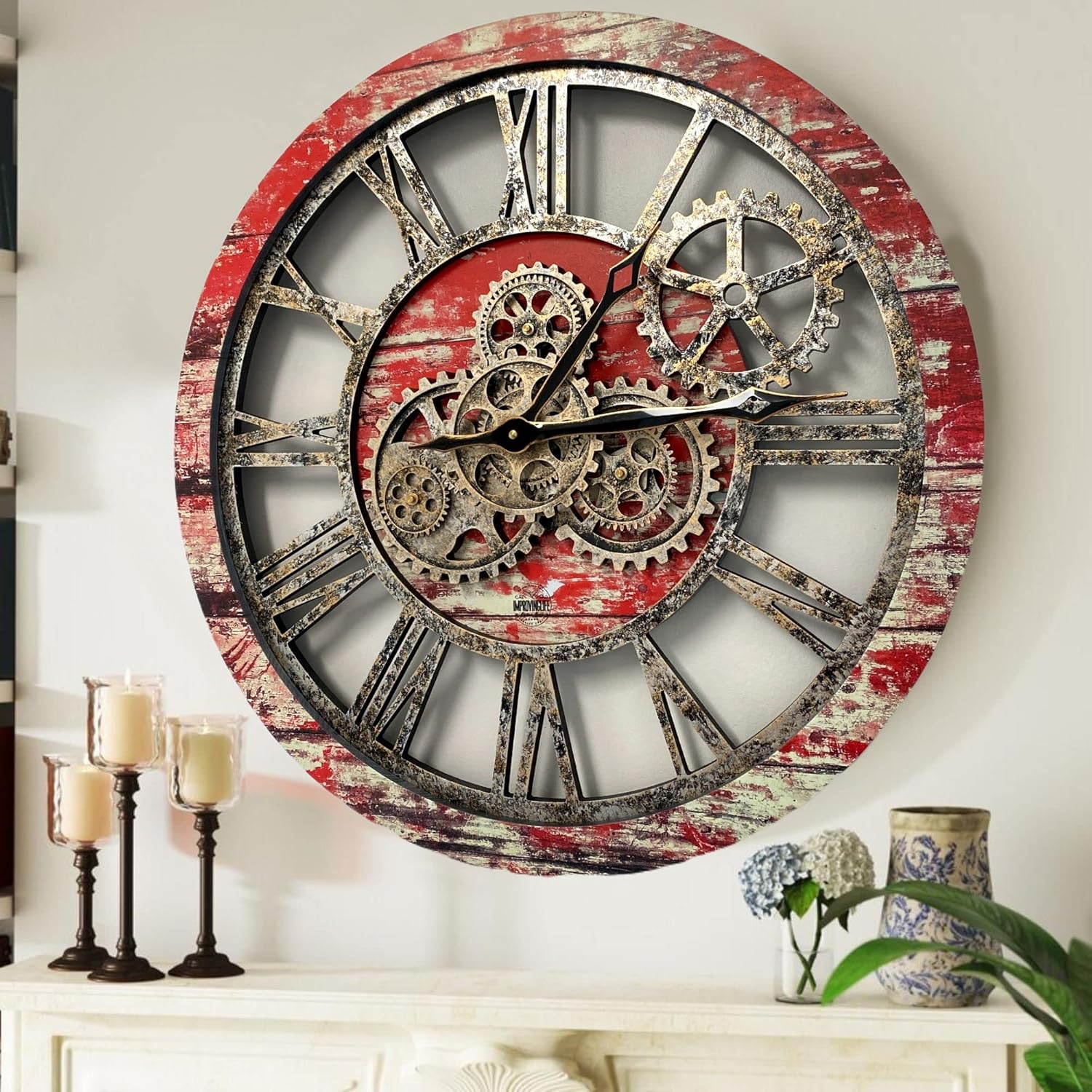 ImprovingLife The Original Real Moving Gear Wall Clock Vintage Industrial Oversized Rustic