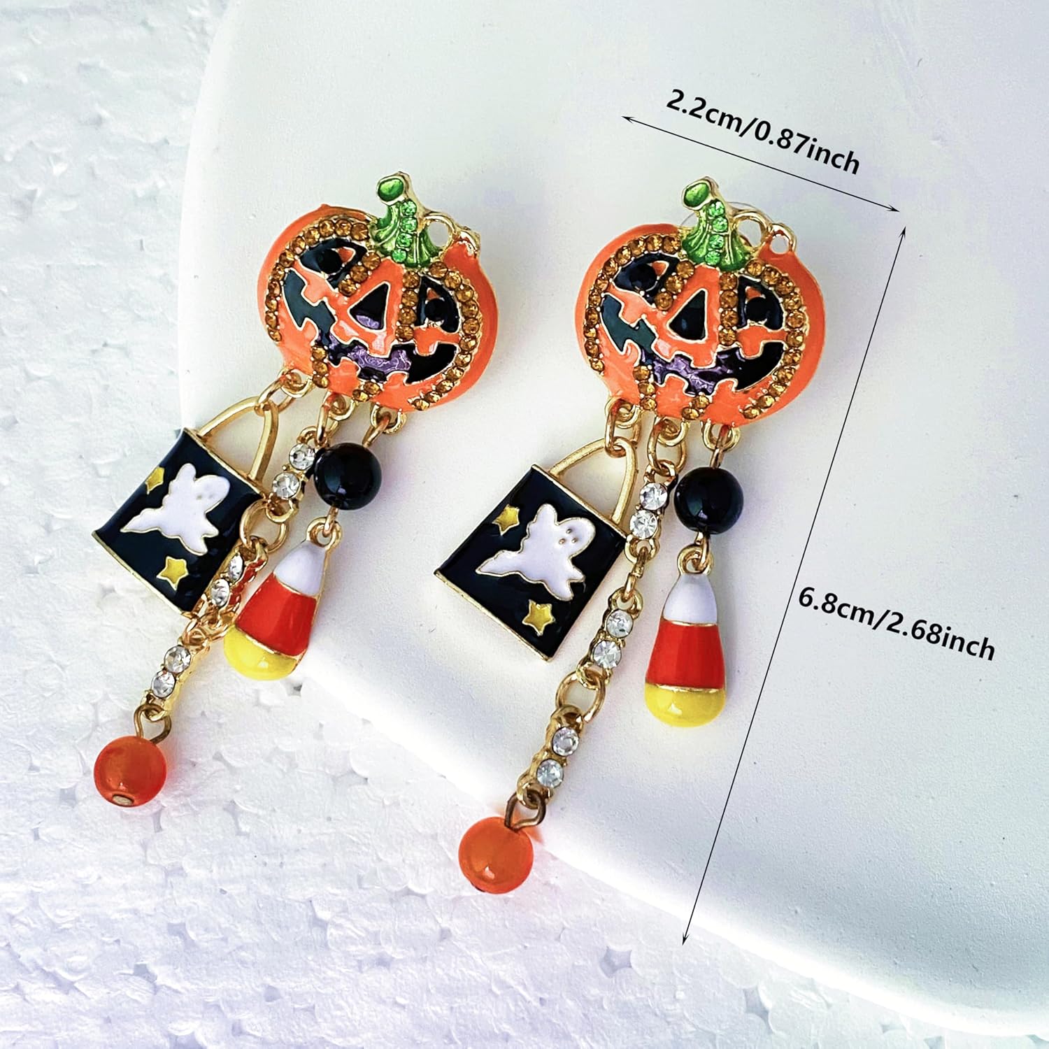 Halloween Earrings for Women Pumpkin Ghost Dangle Earrings Gothic Crystal Pumpkin Tassel Drop Earrings For Halloween Costume Accessories - Image 6