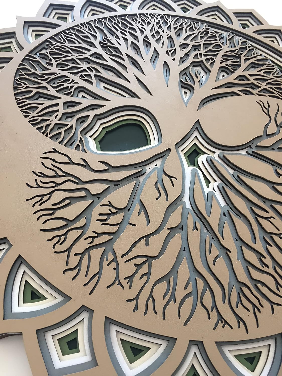 Yin Yang, Tree Of Life Mandala, Wood Tree Of Life, Tree Of Life Wall Hangings, Tree Of Life Wall Décor, Painted Tree Of Life Mandala (48 cm (18.8 icnh), Green)