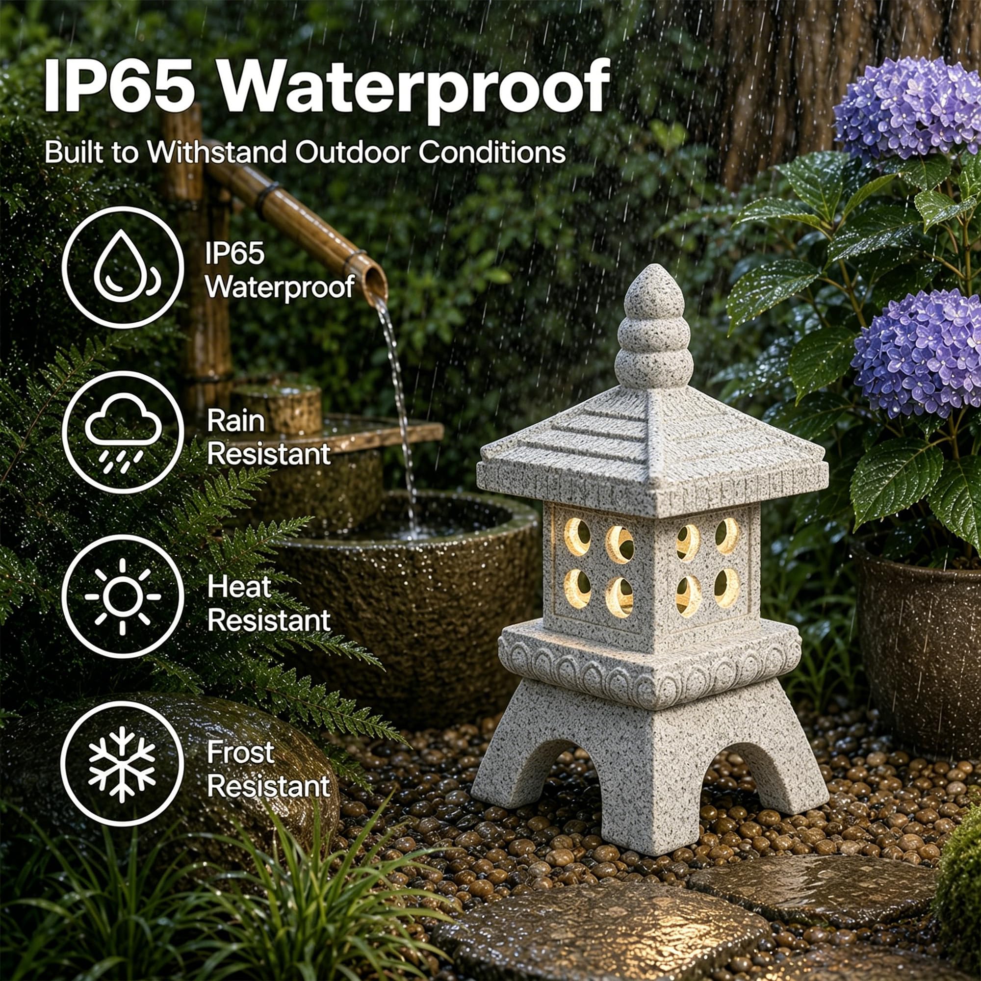 Yeomoo Pagoda solar con iluminación LED, decoración de jardín zen de piedra de resina, para jardín, terraza e interior, resistente a la intemperie, para mujeres y hombres, 29 cm