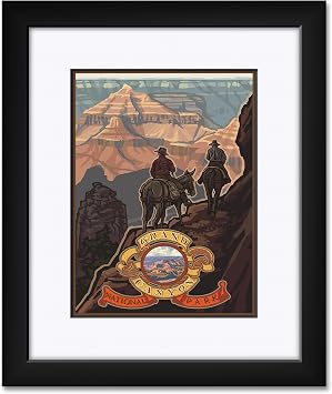 Grand Canyon National Park Mule Riders Professionally Framed & Matted Art Print from Travel Artwork by Artist Paul A. Lanquist Framed Art Size 15" x 19"