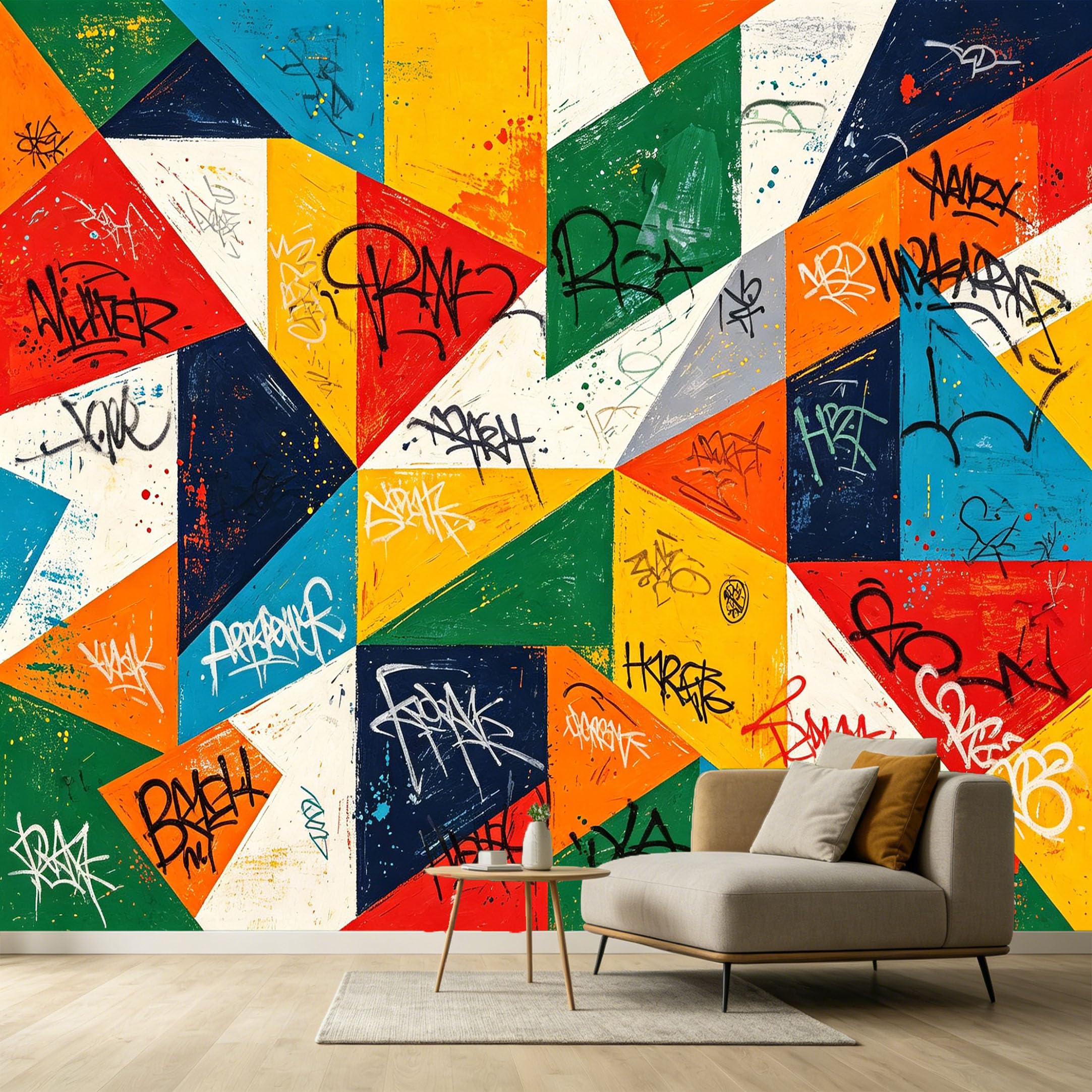 Custom Size Wall Murals Colorful Abstract Geometric Graffiti Modern Art SelfAdhesive Wall Fabric Removable Large Wallpaper for Photo Living Room