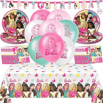Barbie Birthday Party Decorations for Party | Serves 16 Guests | Balloons, Banner, Tablecloth, Plates, Napkins, Sticker | Officially Licensed