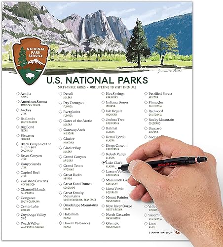 Stamp My Passport Lista de verificación de parques nacionales, arte de pared de lista de deseos de viaje, póster sin marco de 8 x 10 pulgadas de los