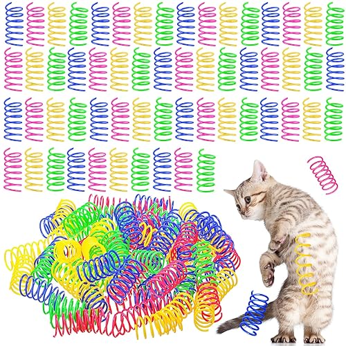 Yunsailing 300 Pcs Cat Spring Toy Cat Spiral Toys Interactive for Indoor Colorful Plastic Springs Coil for Kitten Hunting Swatting Biting