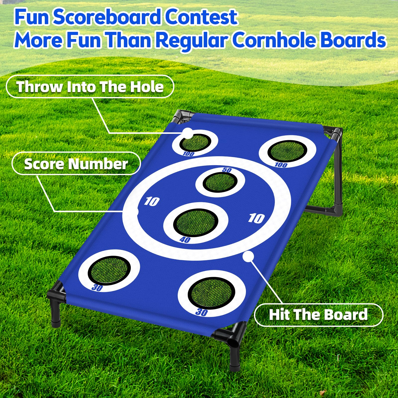 NZQXJXZ Juego de Cornhole para Familia y Adulto, 3x2 Ft Portátil Cornhole Juego de Lanzamiento con 8 Bolsas de Frijoles y Bolsa de Transporte, Ideal para al Aire Libre, Interior, Patio Trasero, Césped