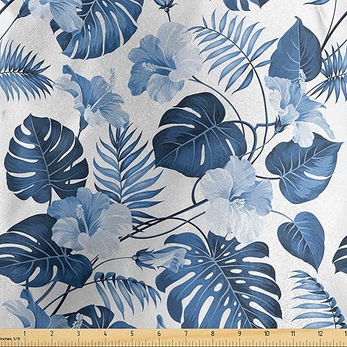 Ambesonne Hawaii Fabric by The Yard, Branch of Arecaceae Tree Polynesian of Triumph and Victory Spring, Decorative Satin Fabric for Home Textiles