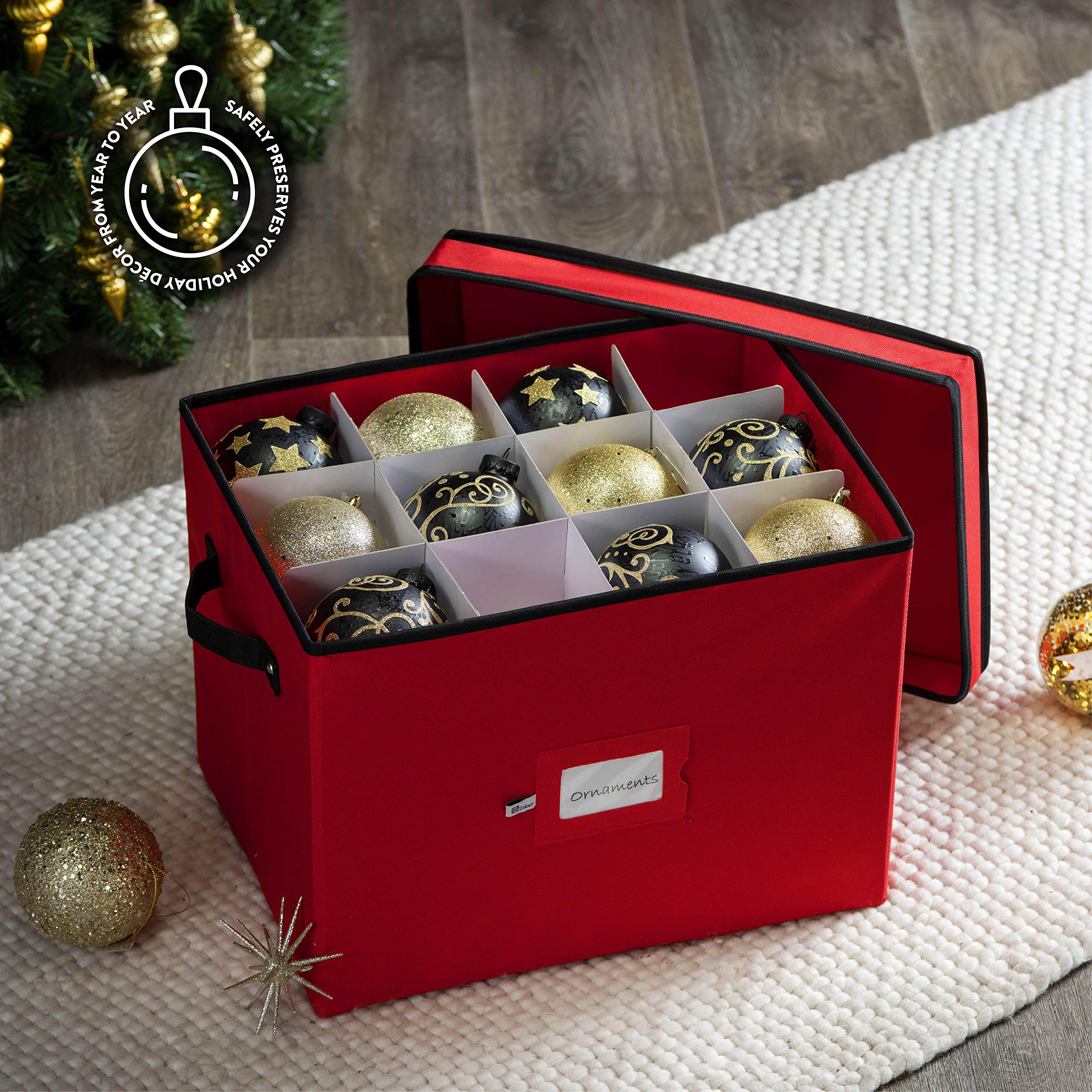 Zober Premium Christmas Ornament Storage Box for Large Ornaments w 室内装飾
