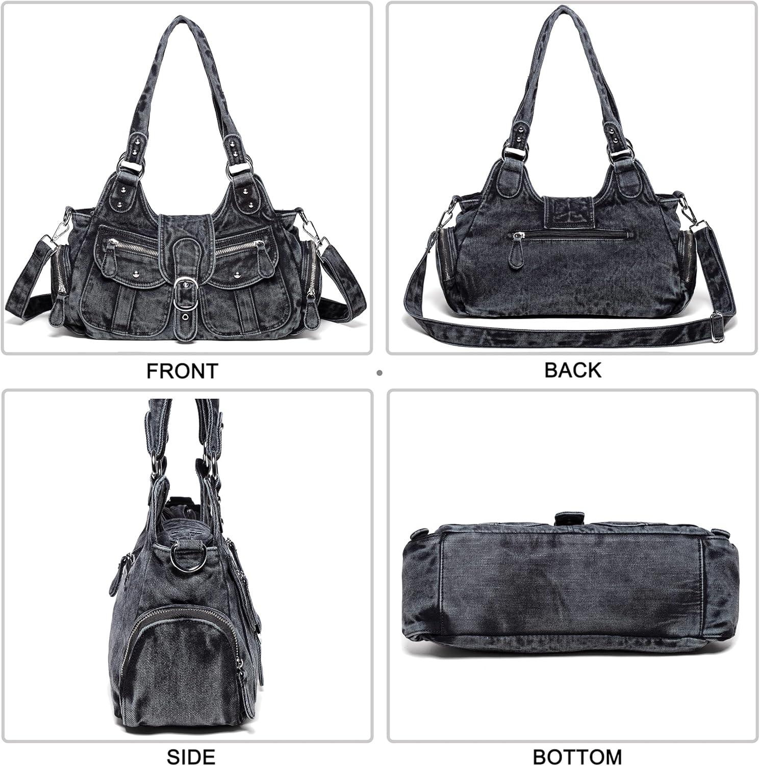 Designer Denim Handbags for Women Hobo Tote Bag Crossbody Denim Purses Blue Jean Shoulder Bag - Image 5