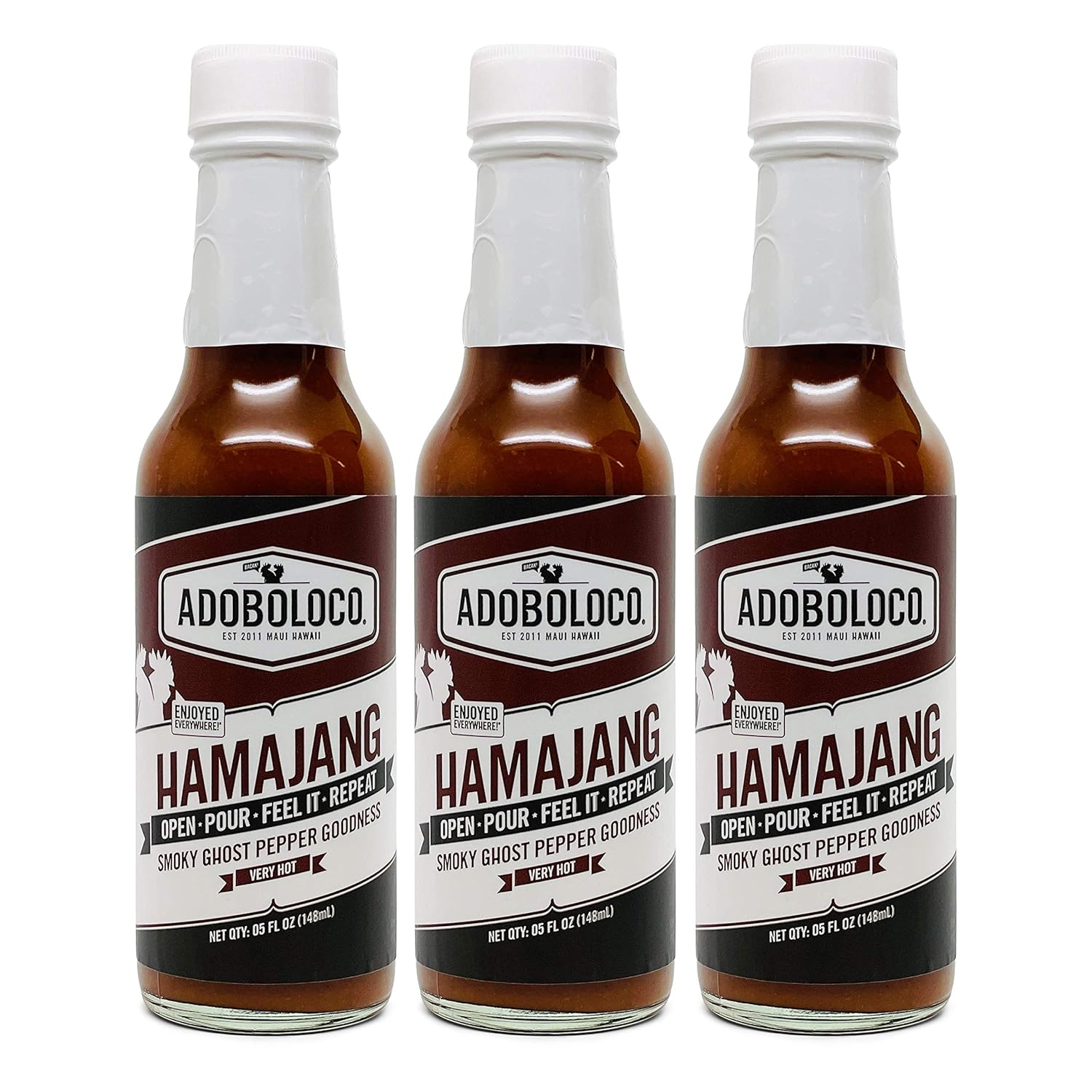 Hamajang Smoked Ghost Pepper Hot Sauce - First We Feast, Hot Ones, Season 5, Adoboloco Hot Sauce - Very Hot - 3, 5.6oz Bottles