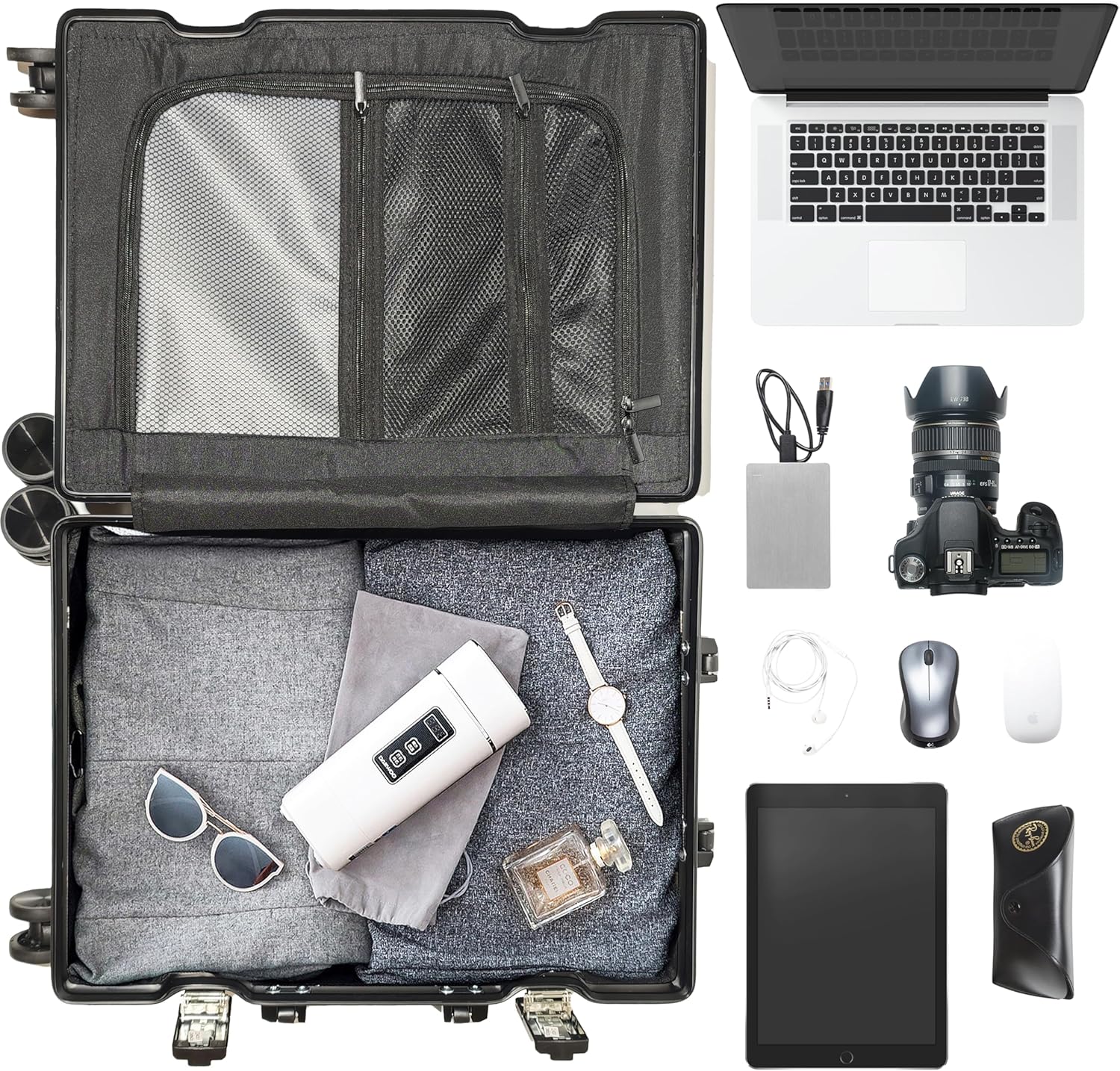 All Aluminum Carry On Luggage 22x14x9 Airline Approved Hard Shell Carry On Luggage Zipperless Luggage Metal 20inch Suitcase Luggage, Black