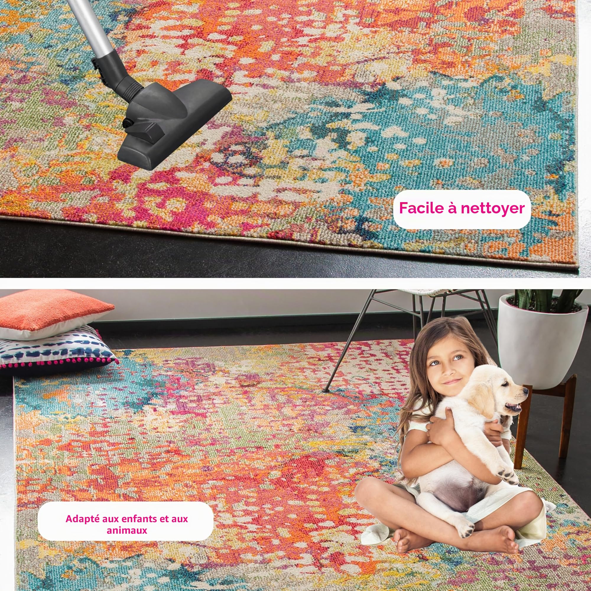 SAFAVIEH Tapis Boho pour Salon, Salle à Manger, Chambre à Coucher - Madison Collection, Tapis à Poil Court, Ivoire et Multi, 160 X 229 cm