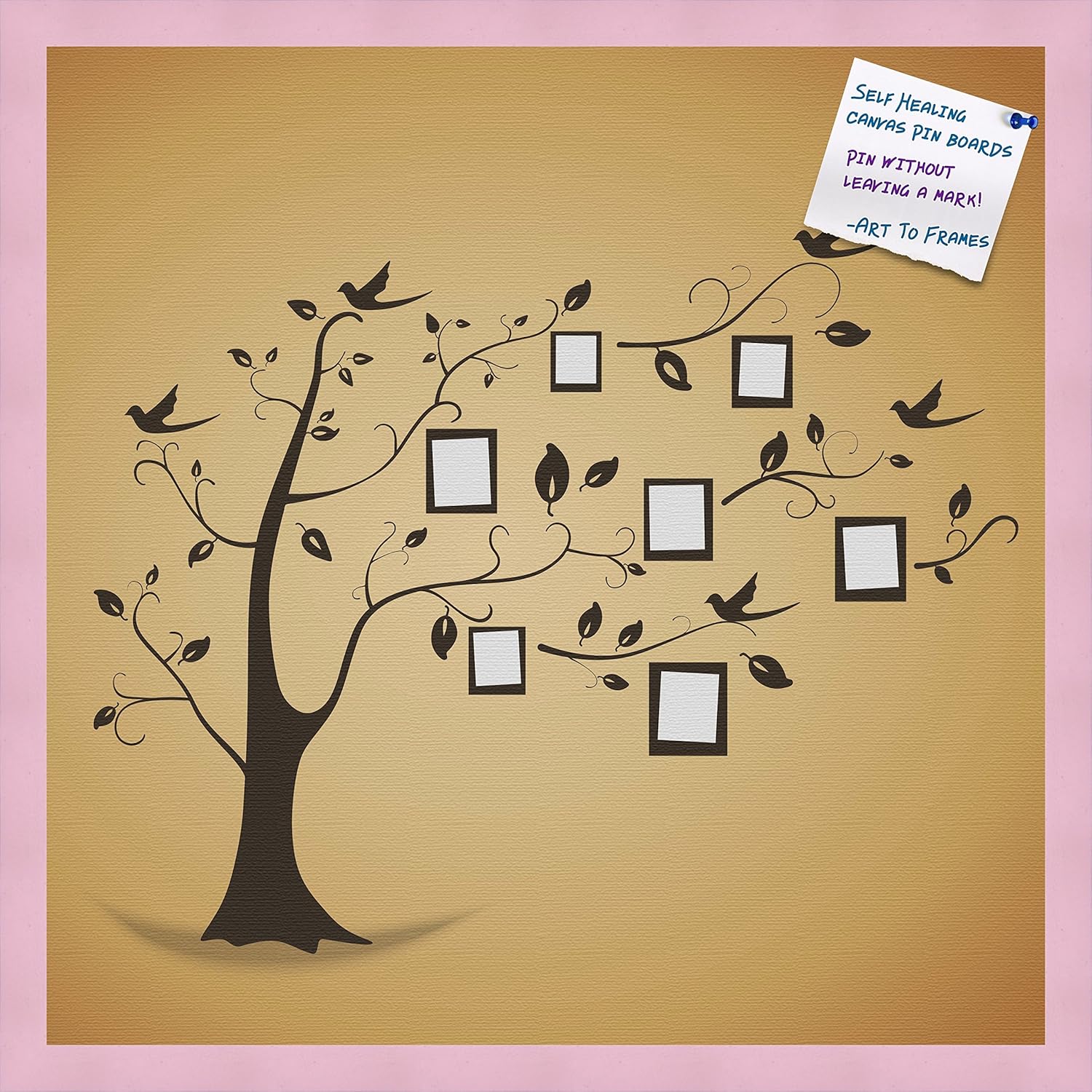 PinPix Decorative pin Cork Bulletin Board Made from self-Healing Canvas, Artful Swayed Family Tree with Memory Frames Printed at 16x16 Inches and Framed in Coffee(WOM1343)