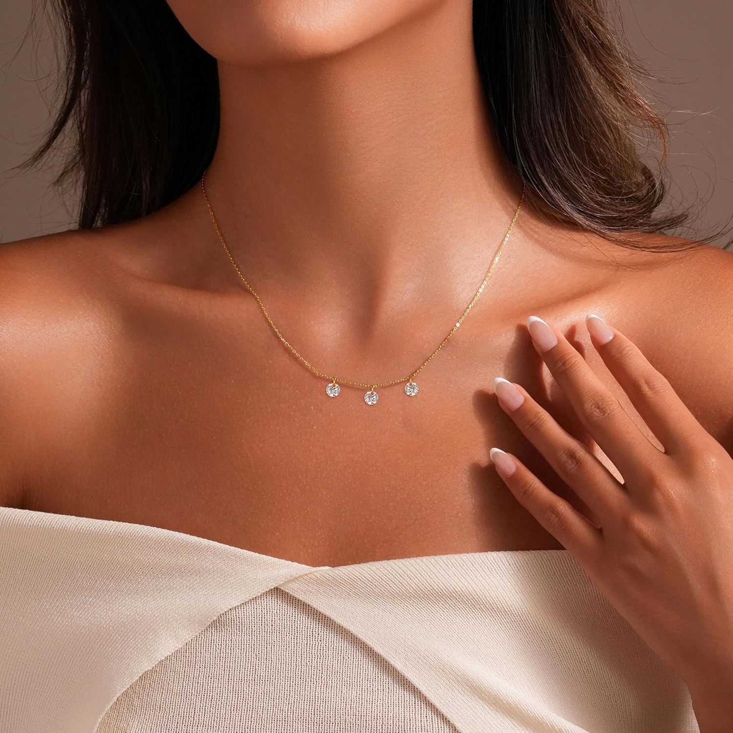 925 Sterling Silver Cubic Zirconia Necklace Crystal Diamond Wedding Necklace for Women Dainty 14K Gold Plated 3 Balls Pendant Necklaces Adjustable Necklaces Bridal Bridesmaid Jewelry Gift - Image 3