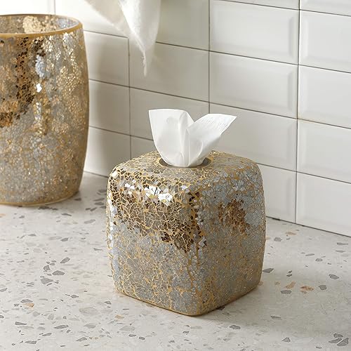 Miniatura 4 de Soporte de tejido de vidrio de mosaico Cubierta de tejido decorativo Caja cuadrada (amarillo)