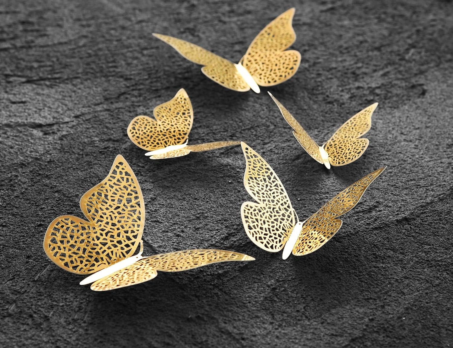 FiveSeasonStuff 24pcs 3D Gold Mirror Hollow Butterfly Wall Stickers, Gold, Style No. 2 - Image 3