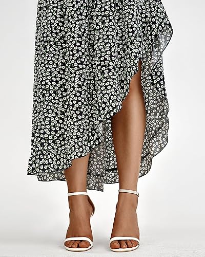 Miniatura 5 de BTFBM - Vestido largo bohemio para mujer, con estampado floral, cintura elástica, volantes y dobladillo asimétrico, falda larga para la playa