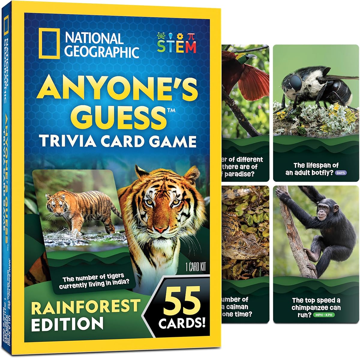 National Geographic Rainforest Animals Trivia Card Game for Kids | 55 Jumbo Trivia Cards, Rainforest Animals, Family Card Game, Animal Learning, Portable Travel Activity, Birthday Gift