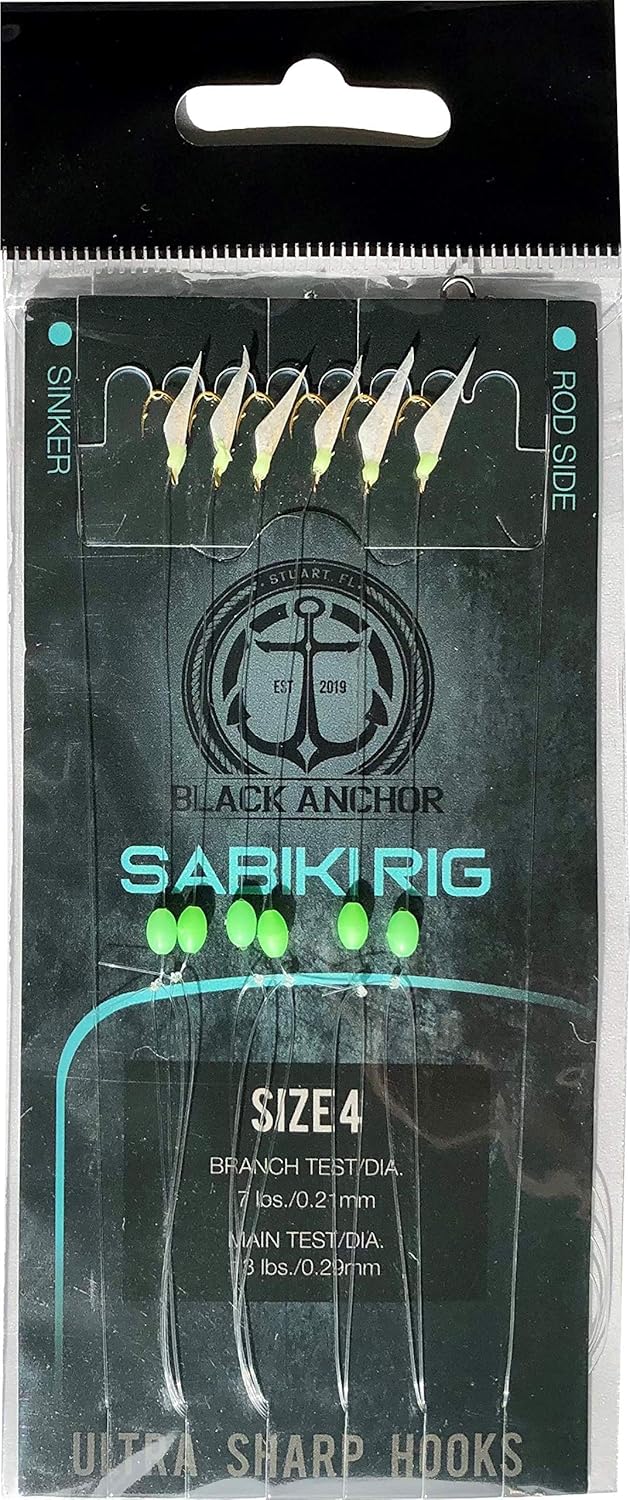 Black Anchor 24 Pack Sabiki Rigs | 8 Size #4, 8 Size #6, and 8 Size #8 Bait Rigs | Green Fishing Beads High Carbon Saltwater Hooks : Sports & Outdoors