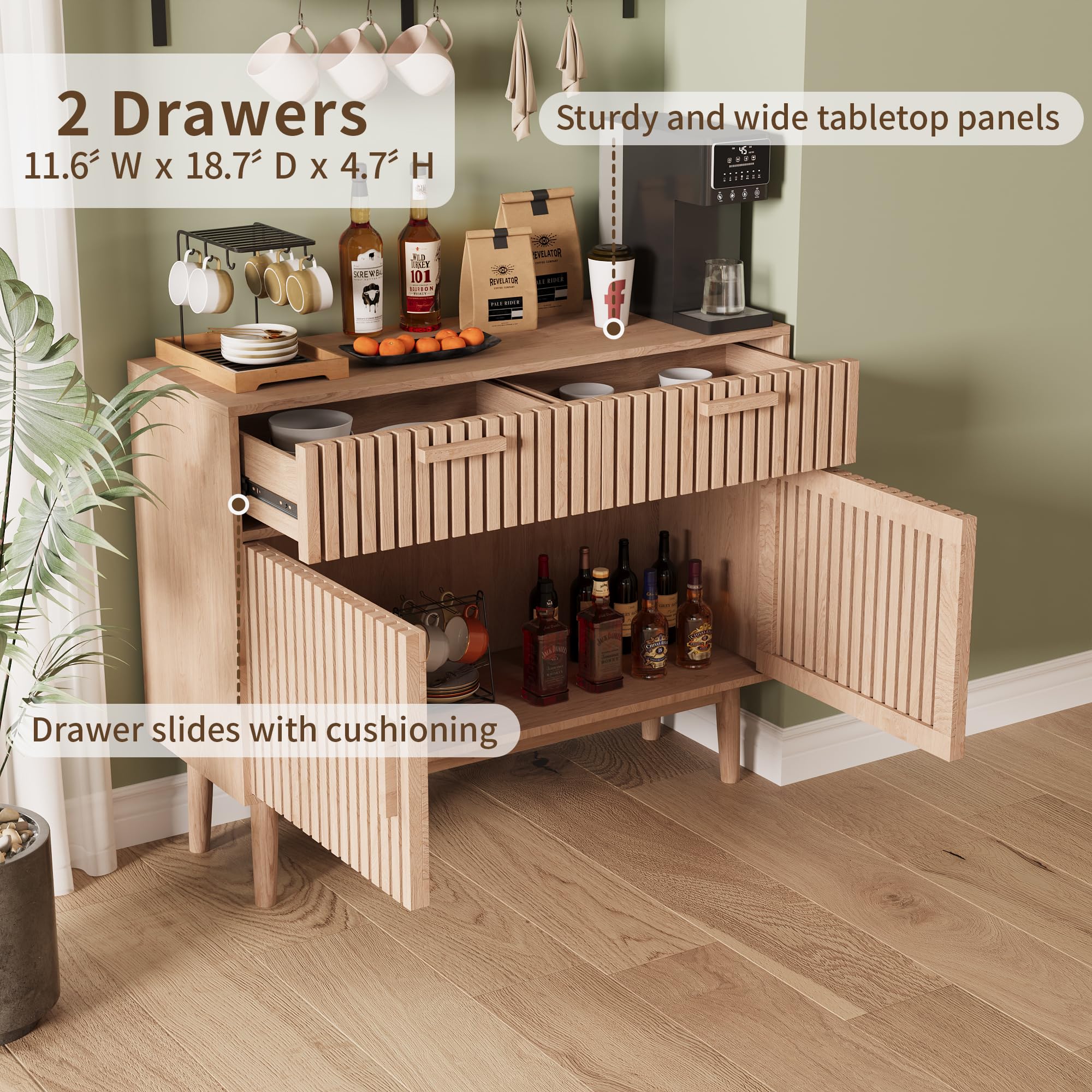 FEEOHOME Buffet Bas, Meuble de Rangement avec 2 Tiroirs et 2 Portes, Commode Multifonctionnel en Bois, Armoire de Cuisine pour Salon, Cuisine, Bureau, 35 x 100 x 80 cm