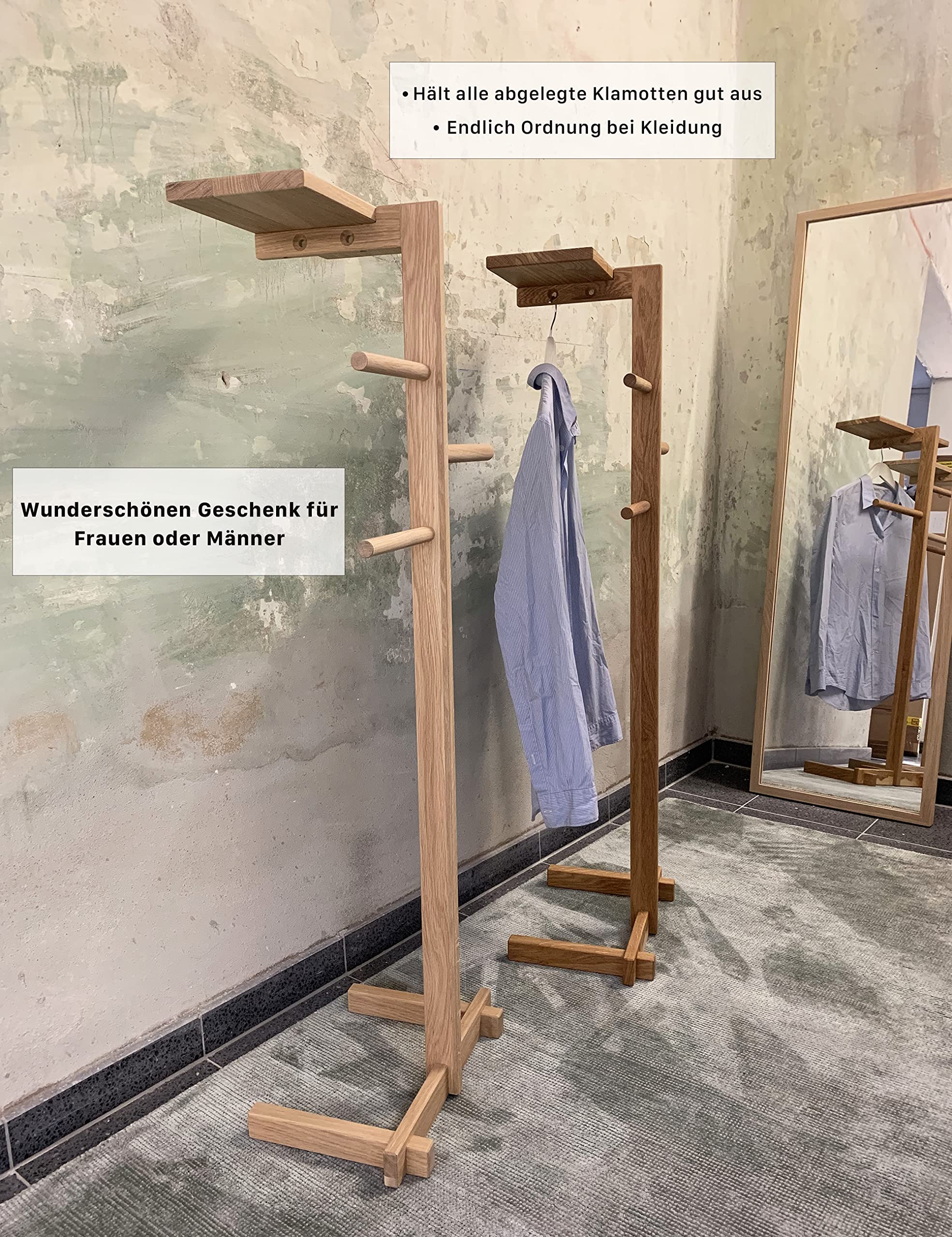 Stummer Diener aus Holz, Herrendiener Schlafzimmer Möbel, Design Kleiderbutler und Modern Stiller Diener für Damen und Herren, Butler Kleiderständer und Kleiderablage Handgemacht (Natur)