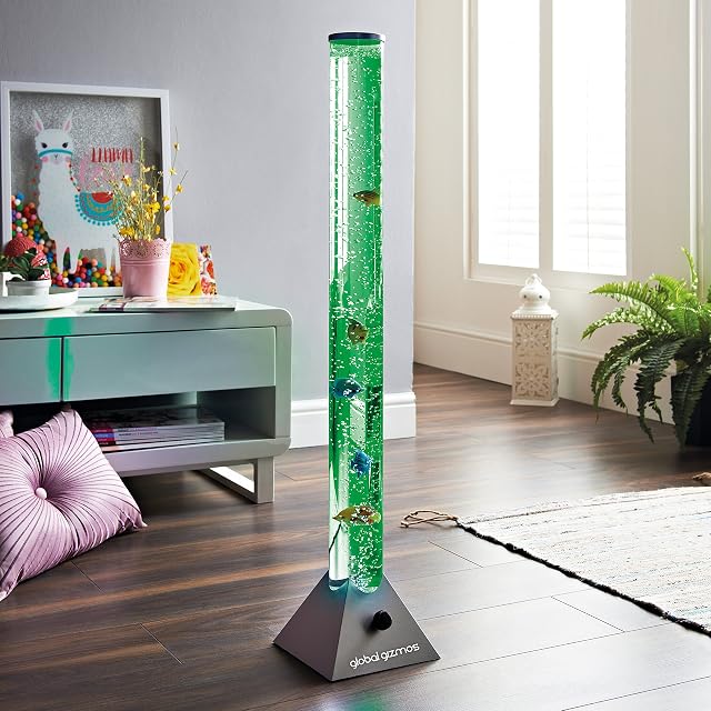 Global Gizmos 45500 Fish Bubble Lamp / Tropical Fish Design / 90cm Tall / 7 Separate Changing Colours Create Unique Sensory Experience / Black Base Colour