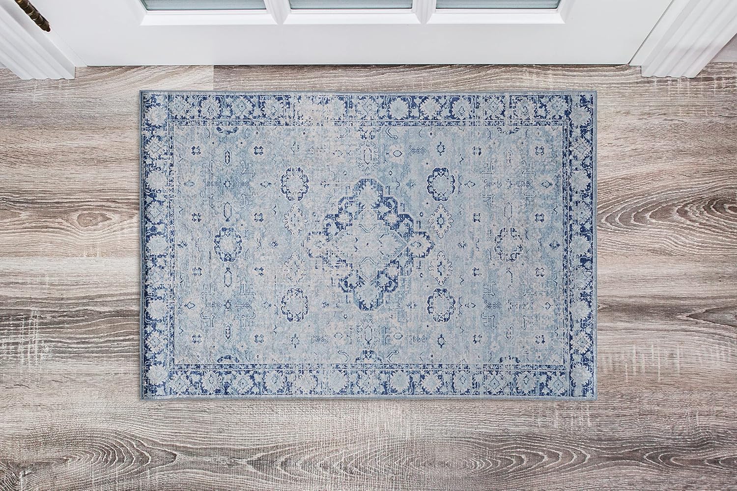 Linon Home Decor Products Honora Arcadia Blue/Ivory 2'2" x 3'2" Flat No Pile Accent Rug