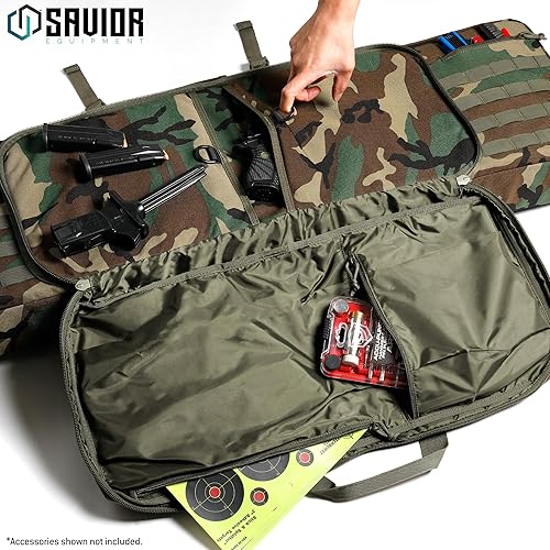 Miniatura 12 de Savior Equipment - Funda táctica americana clásica doble para transportar armas largas, pistolas, rifles, con mochila y correa, compartimento