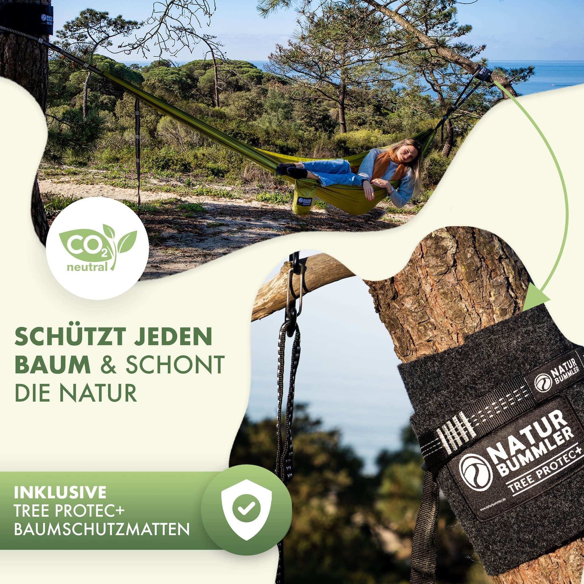 Hamac Naturbummler 300x170cm - Double Place Jusqu'à 300kg - Soie Parachute Double Couche - CO2 Neutre