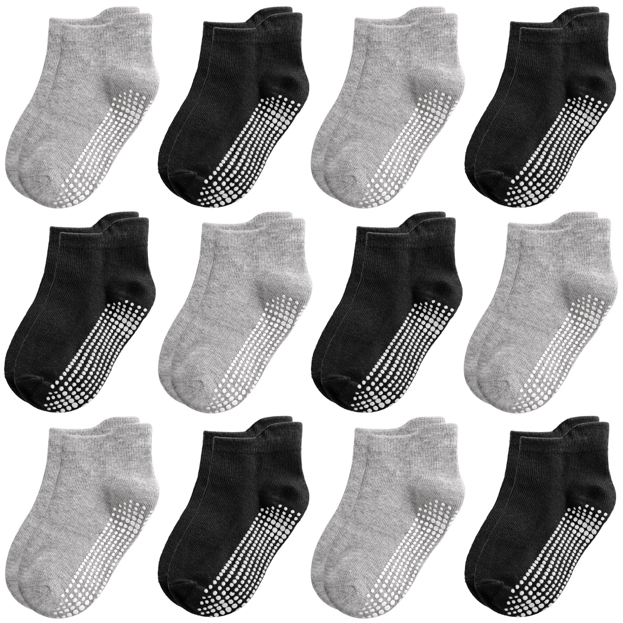 Tphon Non Slip Toddler Socks 12 Pairs Kids Grip Sock for Boys Girls Baby Ankle Socks with Gripper for 0-7 Year Children