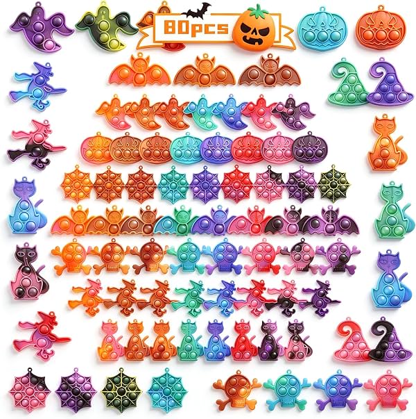 80 Piezas de Favores para Fiesta de Halloween para Niños, Juguetes Sensoriales Pop Fidget Llavero, Sin Dulces, Truco o Trato, Juguetes para Premios de Clase, Relleno para Bolsas de Regalo y Piñatas, Carnaval y Cumpleaños