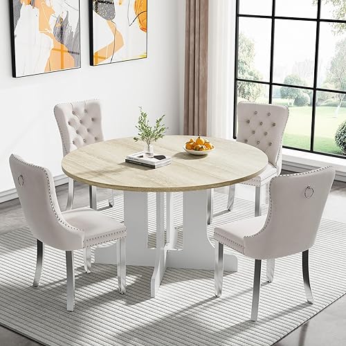 Miniatura 42 de Juego de mesa de comedor de mármol sintético blanco para 6 personas, juego de mesa de comedor extensible de 7 piezas de 63 a 78.74 pulgadas con 6