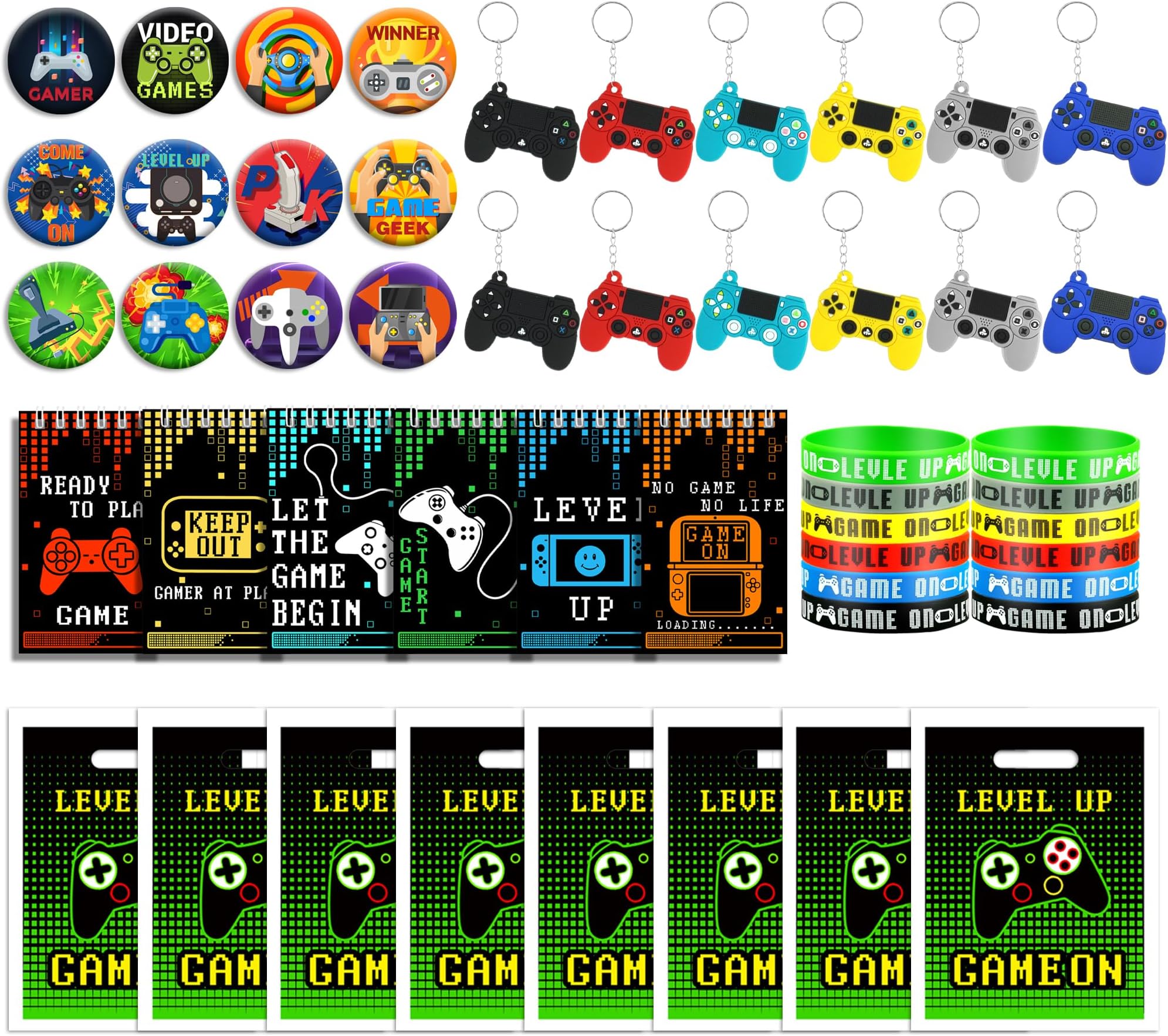 54 PCS Video Game Party Favors Video Game Theme Notepads Wristbands Keychains For Level Up Party Gamer Birthday Party Classroom Rewards Supplies