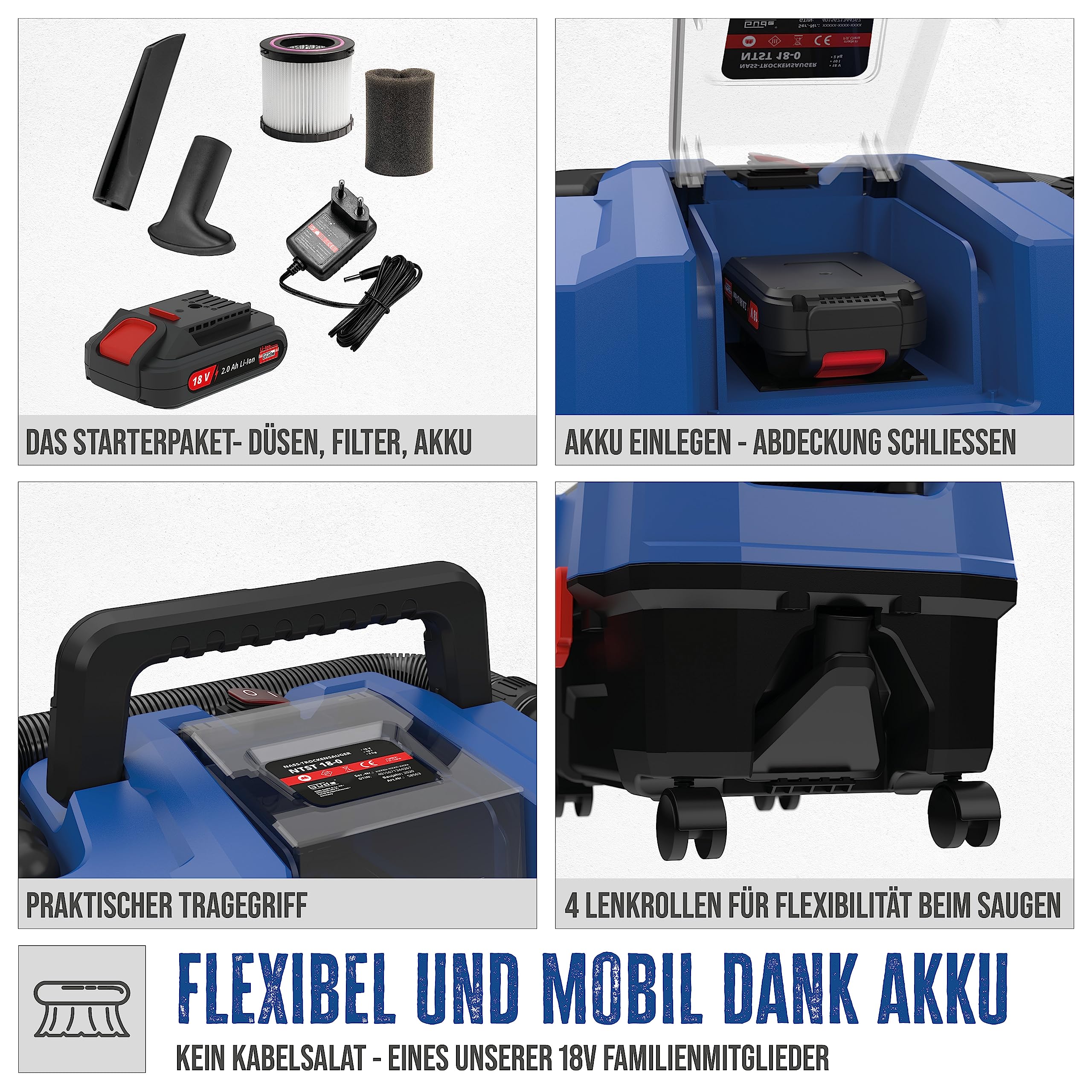 Güde NTST 18-201-05 58562, Aspiratore a Secco, Blu/Nero