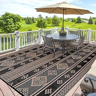 SHACOS Outdoor Rug for Patio Waterproof 150x240 cm Plastic Straw Rug Reversible Camping Rug UV Resistant Recycled Garden Rug Picnic Blanket Black Outdoor Rug for Garden, Deck, Backyard, Picnic, Beach