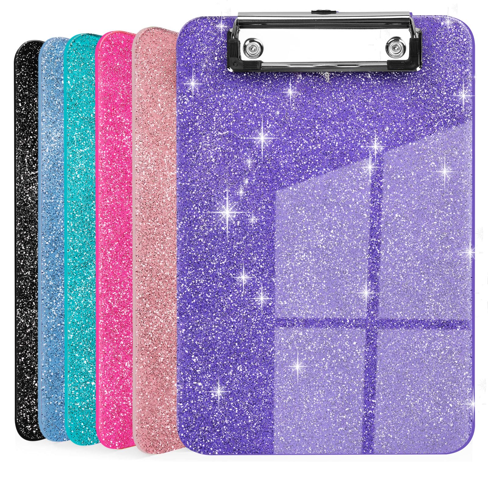 Photo 1 of 6 PCS A5 Size Clipboards,Glitter Clipboard with Low Profile Clip,Sparkle Plastic Clipboard,Cute Hang Clipboard for Office Supplies Clipboards for kids,9" x 6"Mini Clipboard,Portable Clip Board-Colored Colored-6