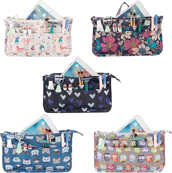 MICOM Cute Printing Expandable 13 Pocket Handbag Insert Purse Cosmetic Bag Organizer with Handles for Women (Cat)