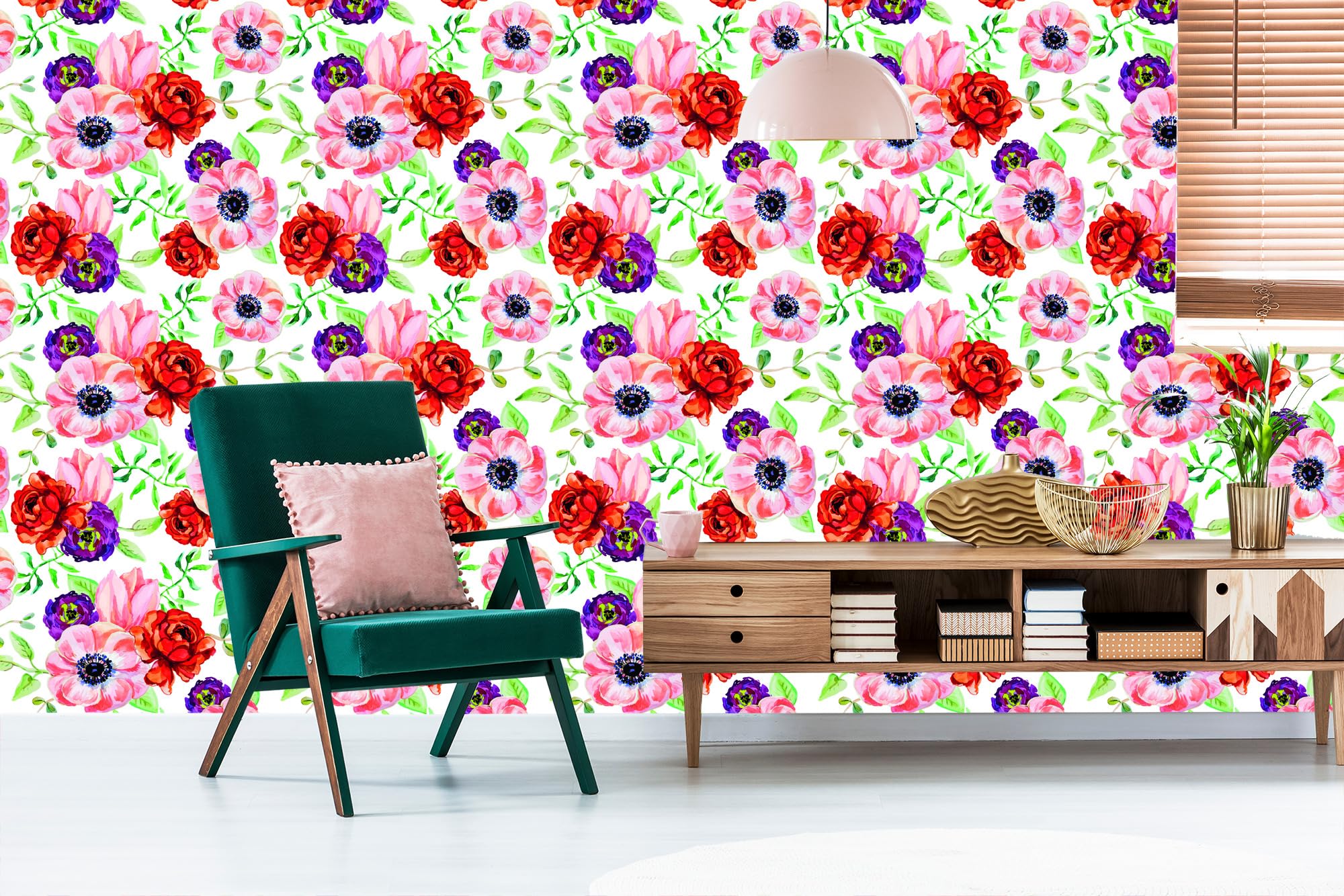 Vliestapete Bunte Ranunkeln 50 x 1000 cm | Ausdrucksstarke Bildgestaltung; Charaktervoller Raumschmuck; Harmonische Akzentfläche; Kleister im Set