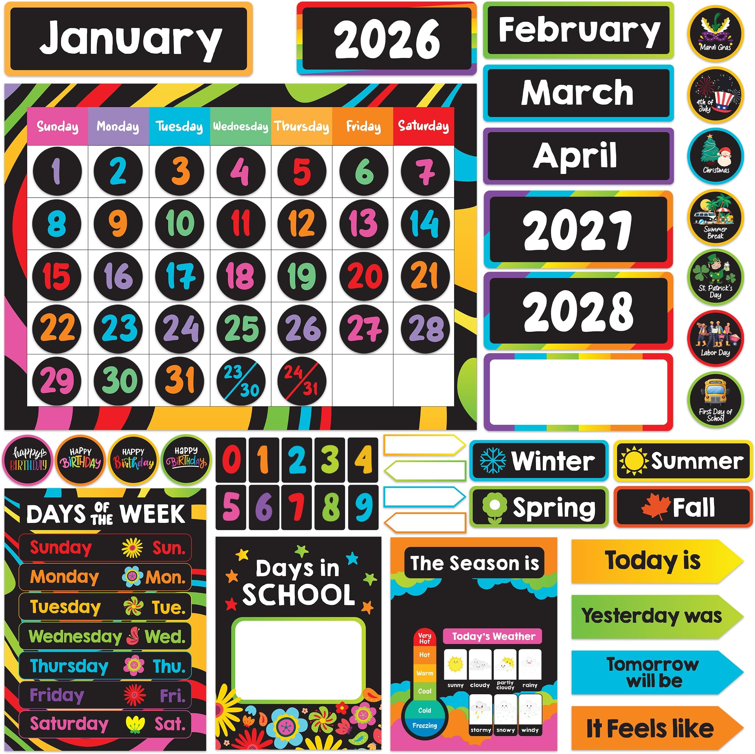 Decorably 143 Pcs Cutouts Chalkboard Classroom Calendar Bulletin Board Set